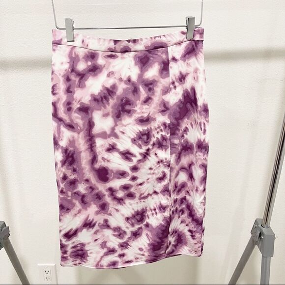 Bcbg Generation Satin Tie Dye Pencil Skirt Slit 4 - Picture 2 of 5